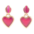 Pink Agate Heart Drop Golden Earrings